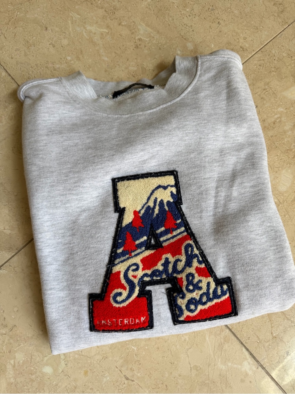 Scotch & Soda grey Sweatshirt Patch with Red, Blue & Cream 'A' Emblem Men’s S
